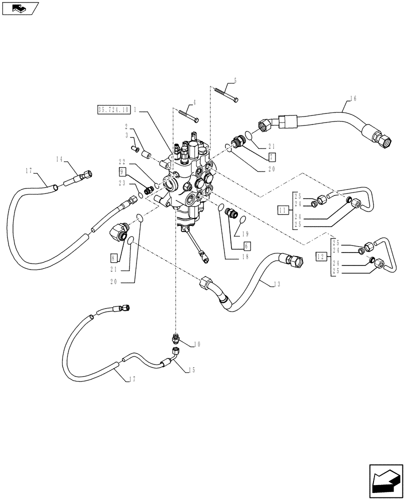 Схема запчастей Case 580SN WT - (35.701.25) - HYDRAULICS - VALVE, LOADER CONTROL - 2 SPOOL VALVE, W/O PILOT CONTROLS (35) - HYDRAULIC SYSTEMS