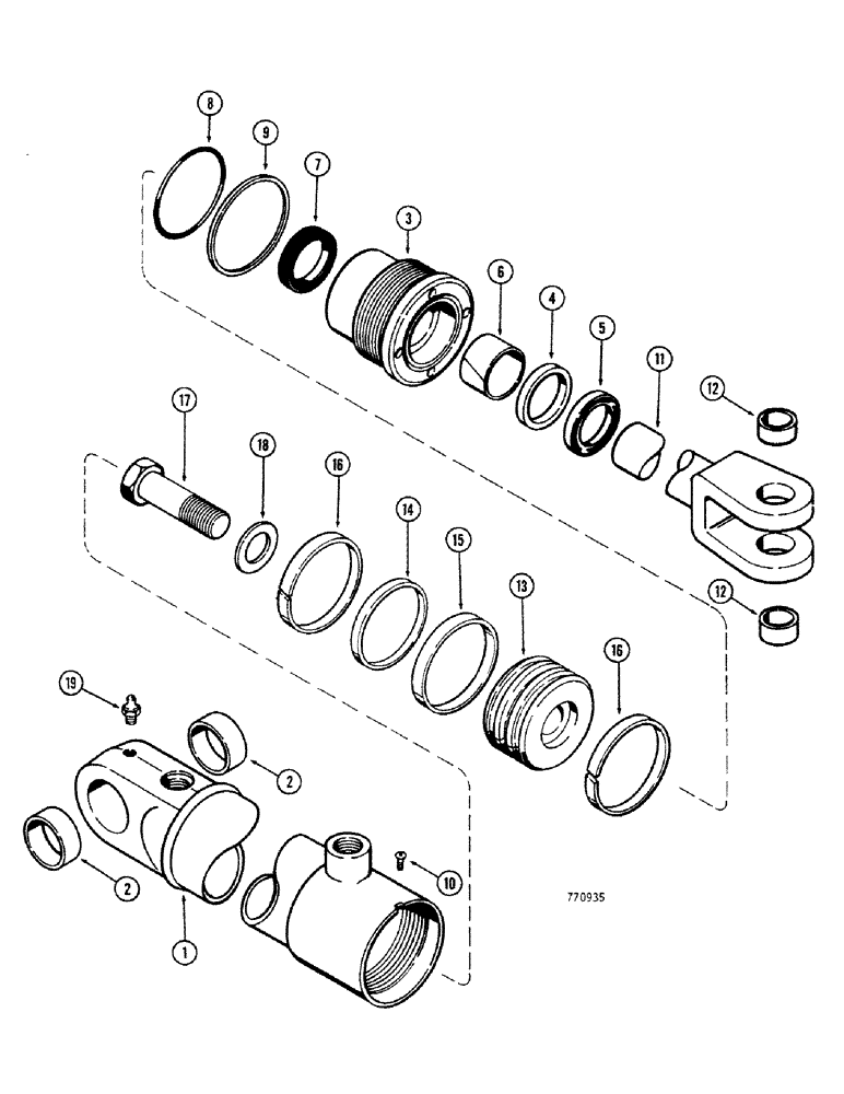 Схема запчастей Case 680CK - (280) - G101225 LOADER HYDRA-LEVELING CYLINDER, 3" DIA. CYLINDER W/ 7 1/4" STROKE W/ ONE PIECE PISTON (35) - HYDRAULIC SYSTEMS