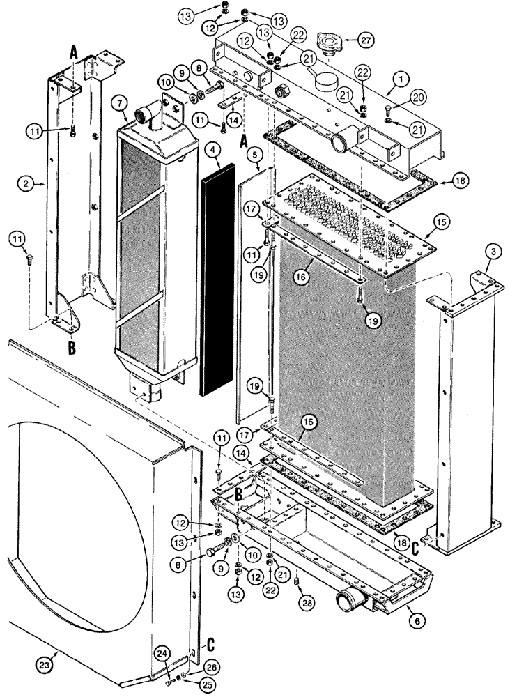 Схема запчастей Case 1150H - (02-04) - RADIATOR ASSY (02) - ENGINE