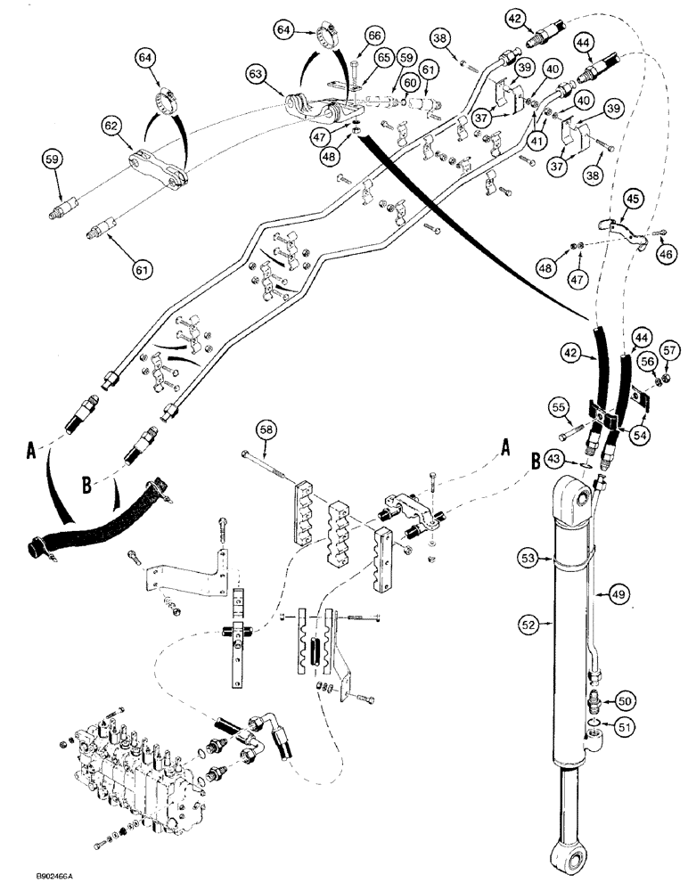 Схема запчастей Case 580SK - (8-044) - BACKHOE BUCKET CYLINDER HYDRAULIC CIRCUIT, MODELS WITH (08) - HYDRAULICS