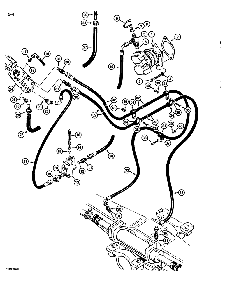 Схема запчастей Case 680L - (5-04) - STEERING HYDRAULIC CIRCUIT, STEERING PUMP TO STEERING CONTROL VALVE AND STEERING CYLINDER (05) - STEERING