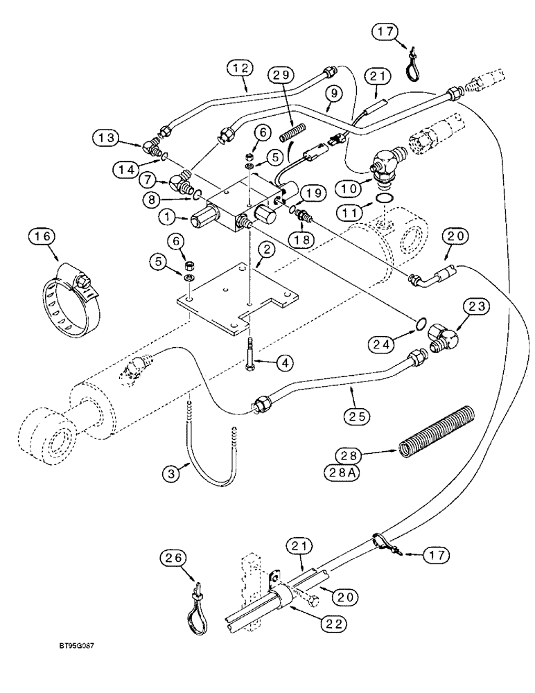 Схема запчастей Case 570LXT - (8-054) - BACKHOE BOOM LOCK HYDRAULIC, AND ELECTRICAL CIRCUIT, AT BOOM CYLINDER (08) - HYDRAULICS