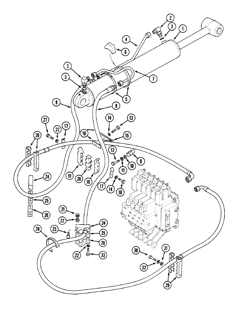 Схема запчастей Case 580SK - (8-182) - HYDRAULIC CIRCUIT BOOM CYLINDER, PRESTIGE VERSION, SIDESHIFT BACKHOE (08) - HYDRAULICS