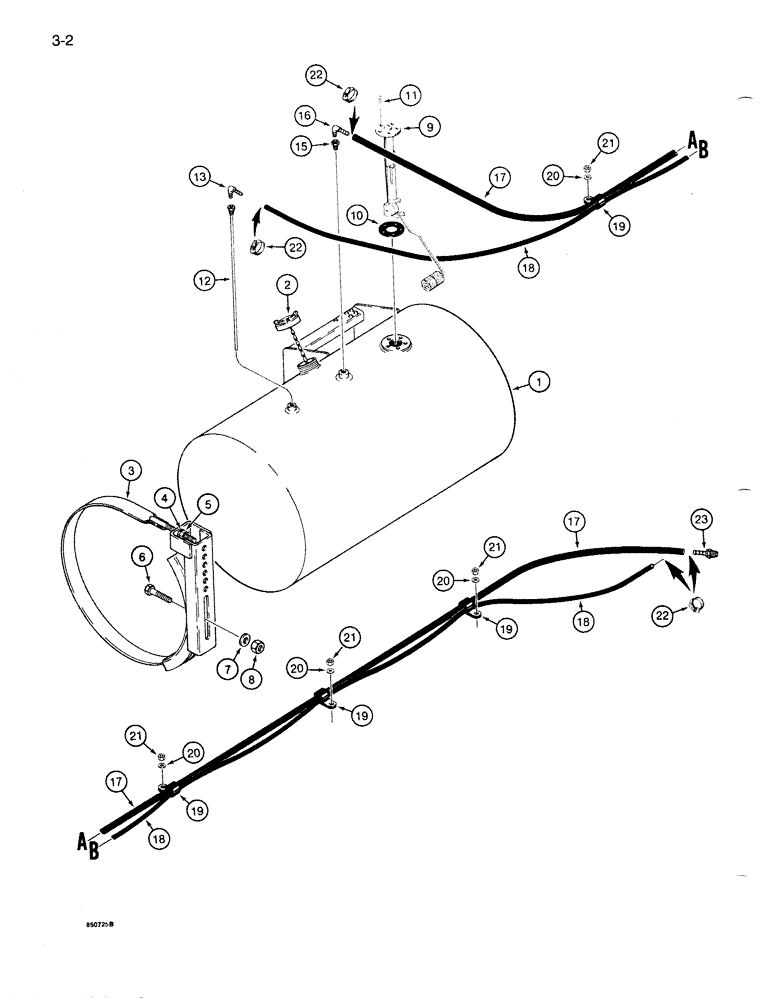 Схема запчастей Case 1085B - (3-002) - FUEL TANK AND LINES (03) - FUEL SYSTEM