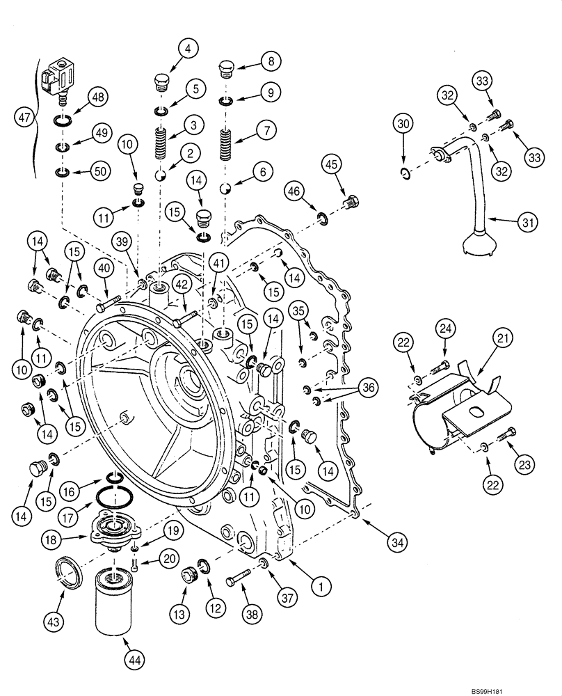 Схема запчастей Case 580SM - (06-25) - TRANSMISSION ASSY, POWERSHIFT - HOUSING (06) - POWER TRAIN