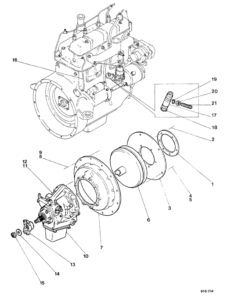 Схема запчастей Case 580F - (052) - TORQUE CONVERTER AND PARTS, TACHOMETER (21) - TRANSMISSION