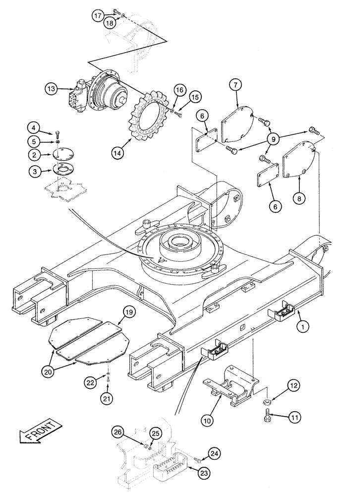 Схема запчастей Case 9060 - (5-02) - TRACK FRAME AND DRIVE SPROCKET (11) - TRACKS/STEERING