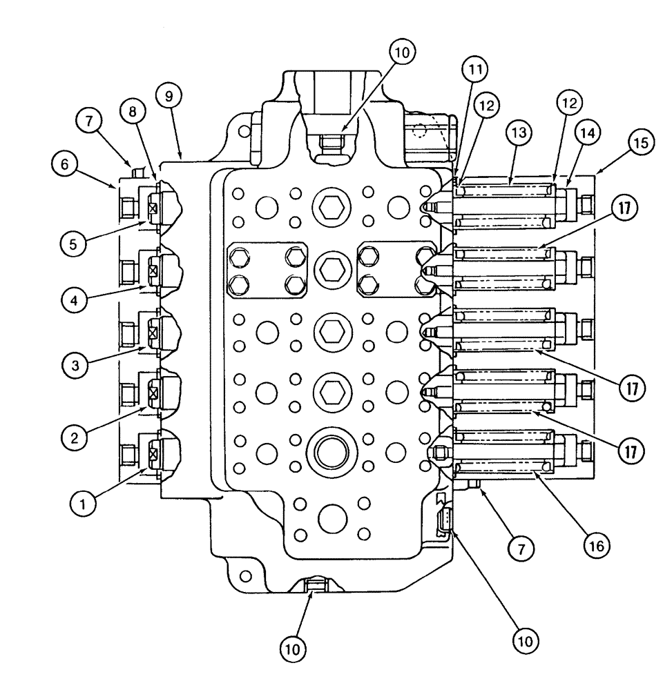 Схема запчастей Case 9040 - (8-81A) - 158639A1 RIGHT-HAND CONTROL VALVE ASSEMBLY, SPOOLS AND RELATED PARTS, LONG REACH MODELS (08) - HYDRAULICS