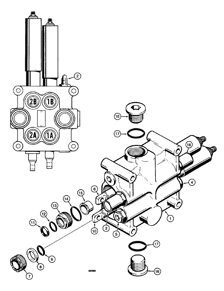 Схема запчастей Case W14 - (500) - L70429 LOADER CONTROL VALVE (2 SPOOL PARKER) (08) - HYDRAULICS