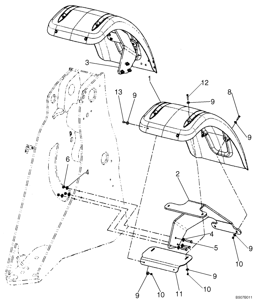 Схема запчастей Case 821E - (09-19) - FENDERS, FRONT - STANDARD - BSN N8F203753 (09) - CHASSIS