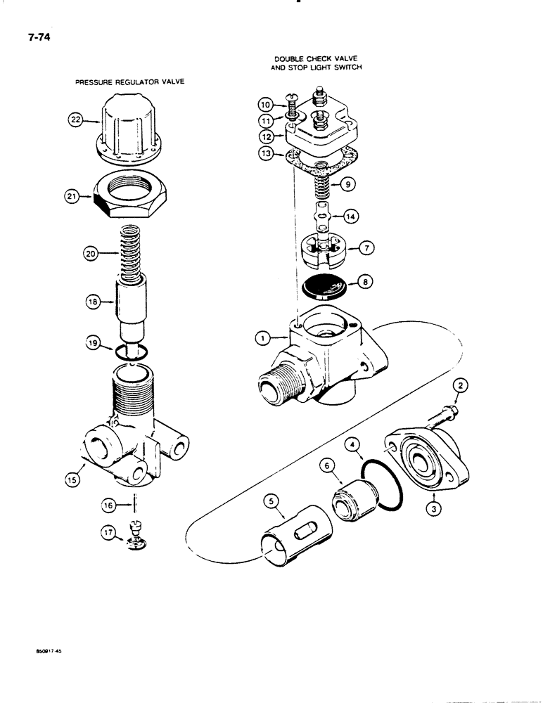 Схема запчастей Case W20C - (7-74) - DOUBLE CHECK VALVE AND PRESSURE REGULATOR VALVE (07) - BRAKES