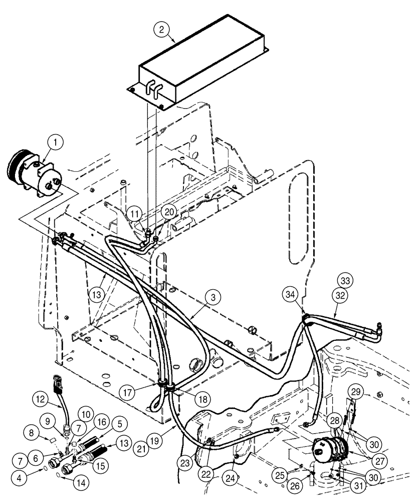 Схема запчастей Case 621D - (09-50) - AIR CONDITIONING, COMPRESSOR TO CAB BASE (09) - CHASSIS