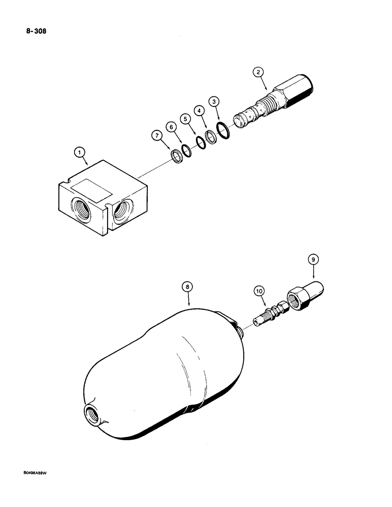 Схема запчастей Case W36 - (8-308) - PRESSURE REDUCING VALVE AND ACCUMULATOR (08) - HYDRAULICS