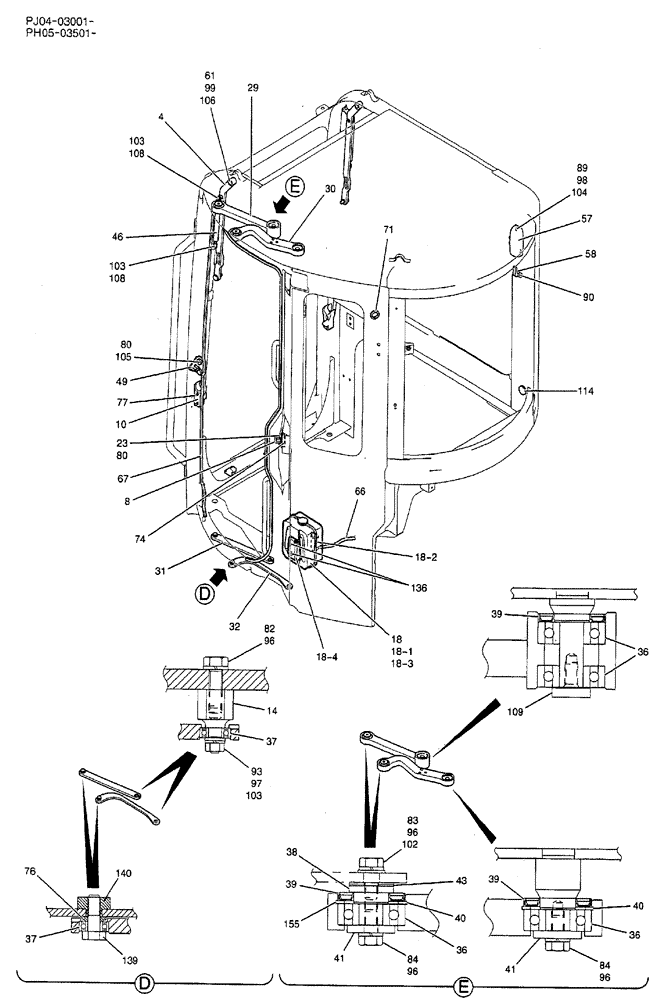 Схема запчастей Case CX50B - (02-067) - CAB ASSEMBLY, P/N PW02C01145P1 (05) - SUPERSTRUCTURE