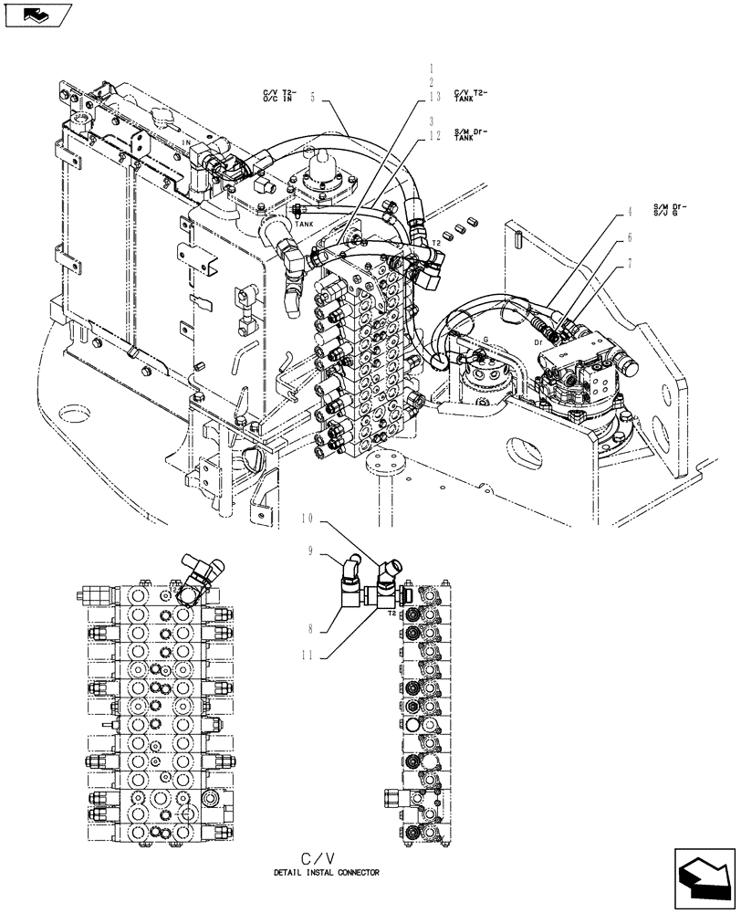 Схема запчастей Case CX55BMSR - (01-031[03]) - HYD LINES, RETURN (ANGLE DOZER) (35) - HYDRAULIC SYSTEMS