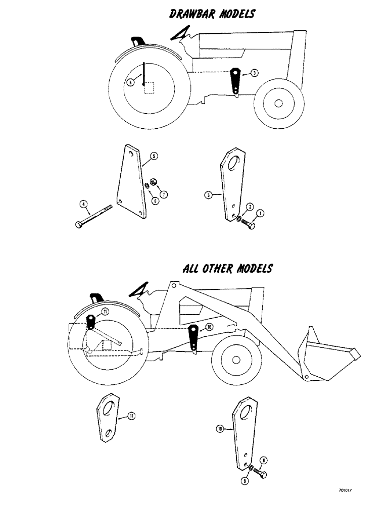 Схема запчастей Case 33 - (164) - TRACTOR LIFT HOOKS, LOADER MODELS ONLY 