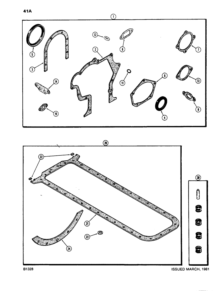 Схема запчастей Case 1450 - (041A) - ENGINE GASKET KITS, 504BDT DIESEL ENGINE, CYLINDER BLOCK KIT (02) - ENGINE