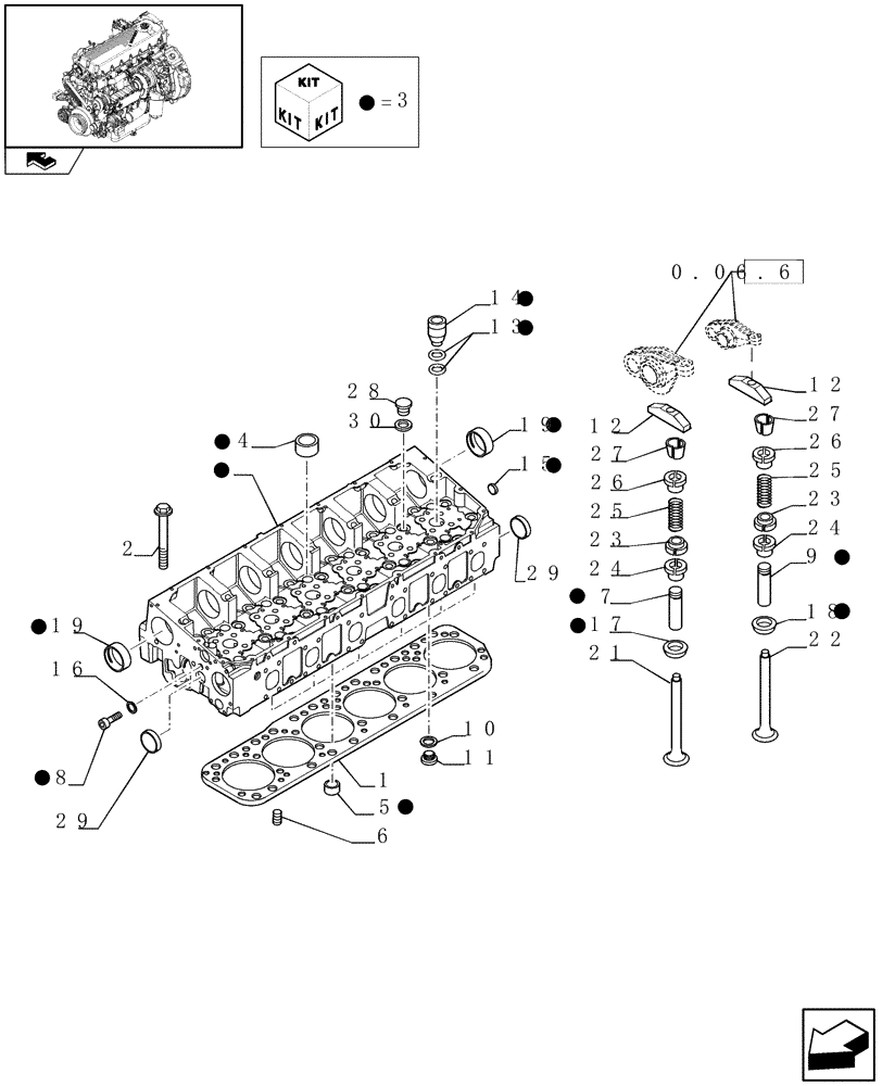 Схема запчастей Case F2CE9684H E003 - (0.06.0) - CYLINDER HEAD & RELATED PARTS (504129013 - 504029659 - 504129140) 