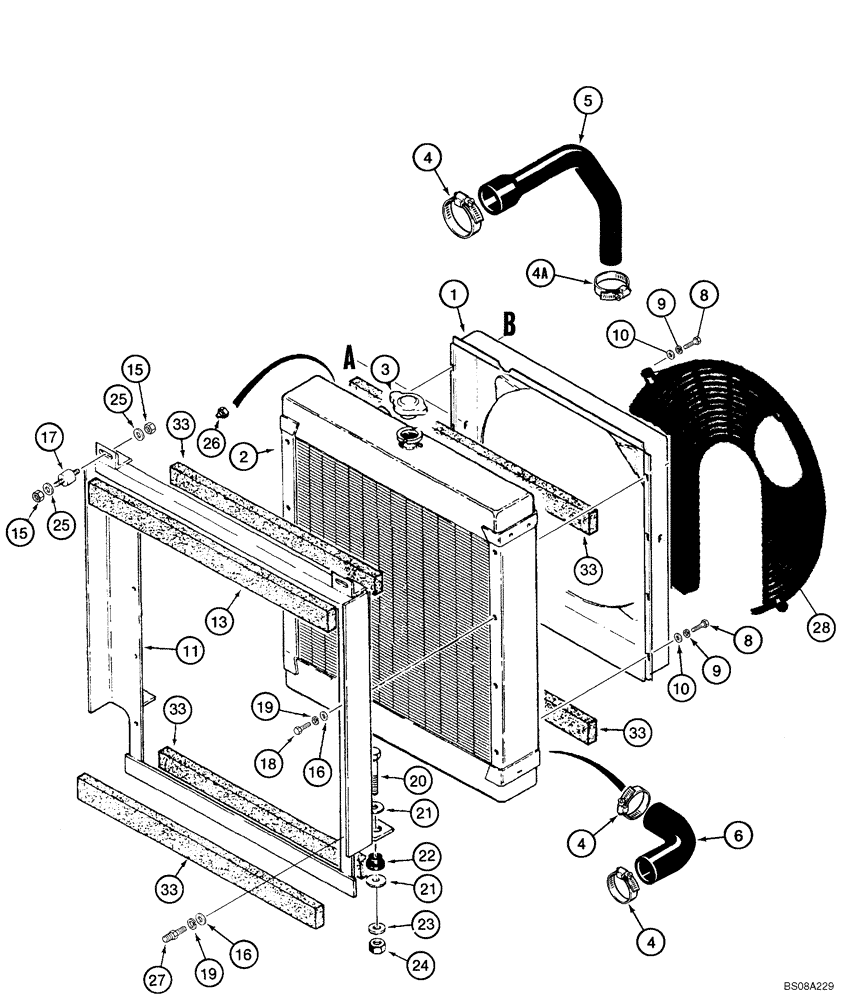 Схема запчастей Case 621C - (02-002A) - RADIATOR MOUNTING, NORTH AMERICA ONLY - LOW NOISE UNITS (02) - ENGINE