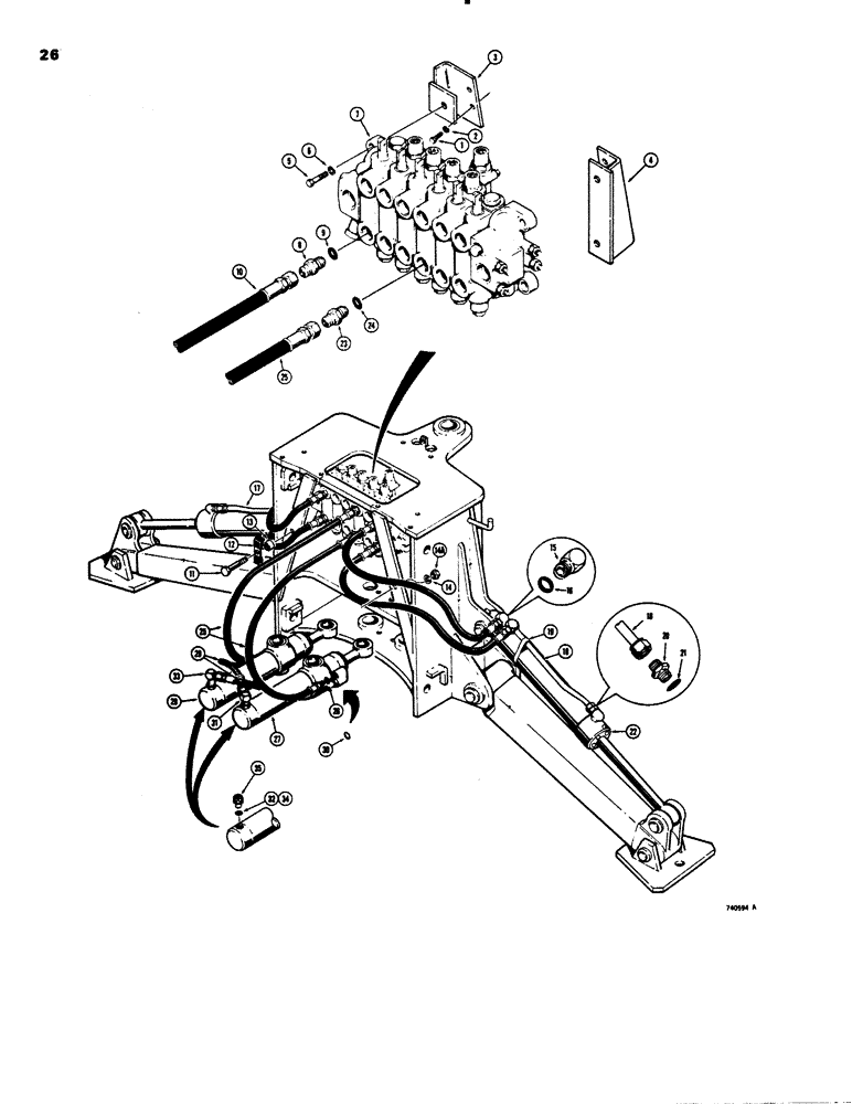 Схема запчастей Case 26C - (026) - SWING & STBLZR CYLNDR HYDLCS, FOR W14 ARTICULATED LOADER, STABILIZER HYD CIRCT, SWING HYD CIRCT 