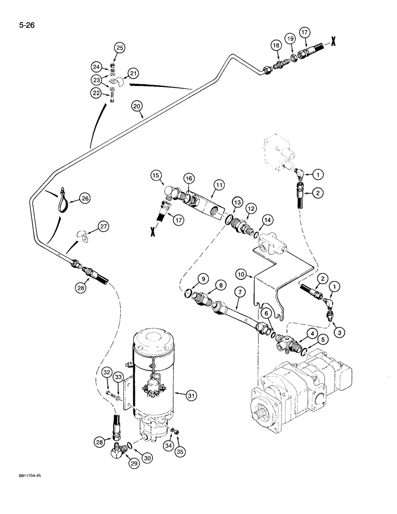 Схема запчастей Case 721 - (5-26) - AUXILIARY STEERING HYDRAULIC CIRCUIT, ELBOW AT AUX. STEERING PRESSURE SWITCH TO AUX. STEERING PUMP (05) - STEERING