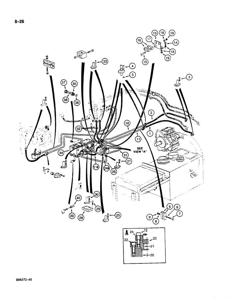 Схема запчастей Case 125B - (8-026) - HYDRAULIC PUMP LINES, P.I.N. 74428, 74430 THROUGH 74433, 74435 THROUGH 74441, & 74446 THROUGH 74630 (08) - HYDRAULICS