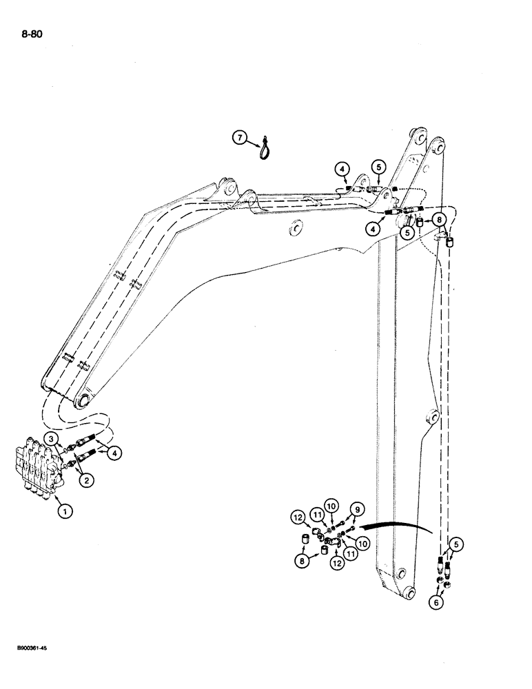 Схема запчастей Case 1085C - (8-080) - AUXILIARY HYDRAULIC CIRCUIT, USED ON MODELS WITH RIGID EXCAVATOR ARM (08) - HYDRAULICS