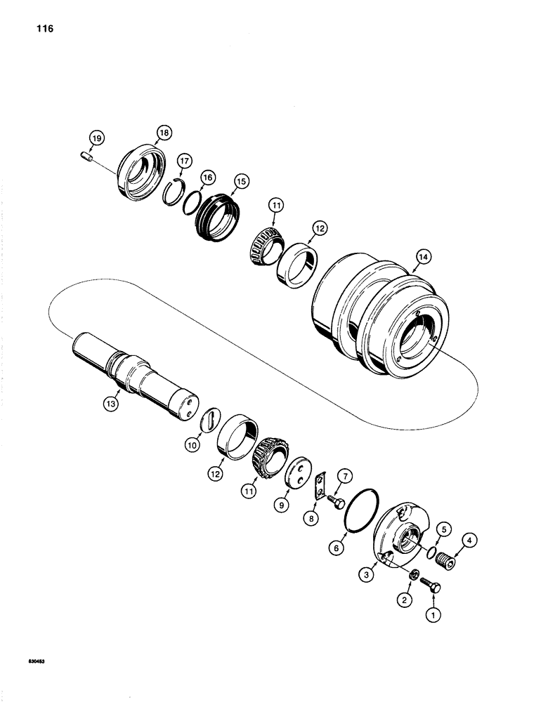 Схема запчастей Case 1280 - (116) - TRACK CARRIER ROLLER (04) - UNDERCARRIAGE