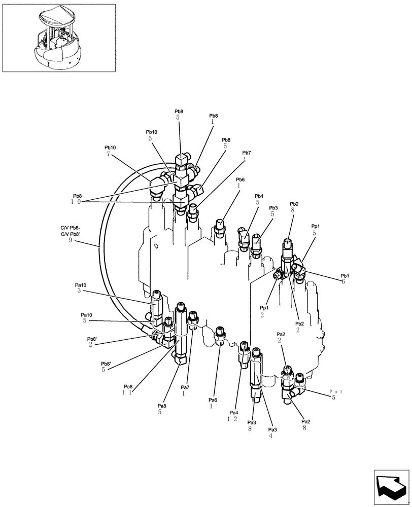 Схема запчастей Case CX31B - (723-18[1]) - CONTROL LINES, REMOTE (BOOM & ARM SAFETY) (35) - HYDRAULIC SYSTEMS