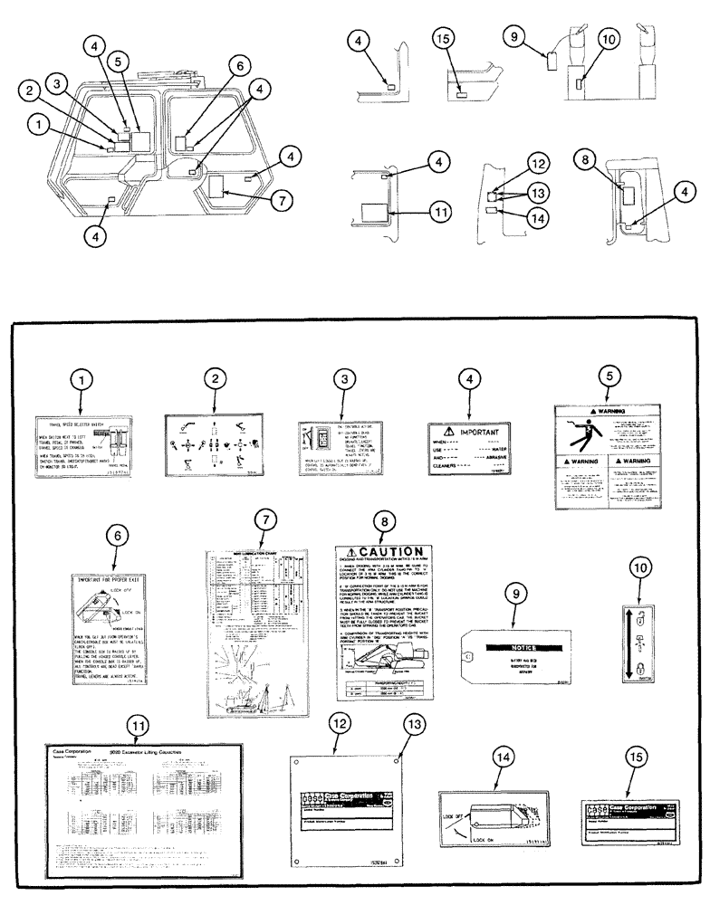 Схема запчастей Case 9020 - (9-68) - DECALS, OPERATORS COMPARTMENT - ENGLISH LANGUAGE (09) - CHASSIS