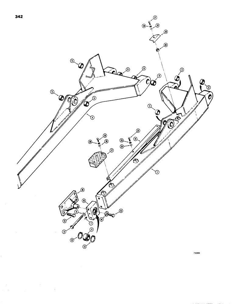 Схема запчастей Case 1450 - (342) - TILT DOZER, PUSH BEAM AND GUARDS (09) - CHASSIS/ATTACHMENTS