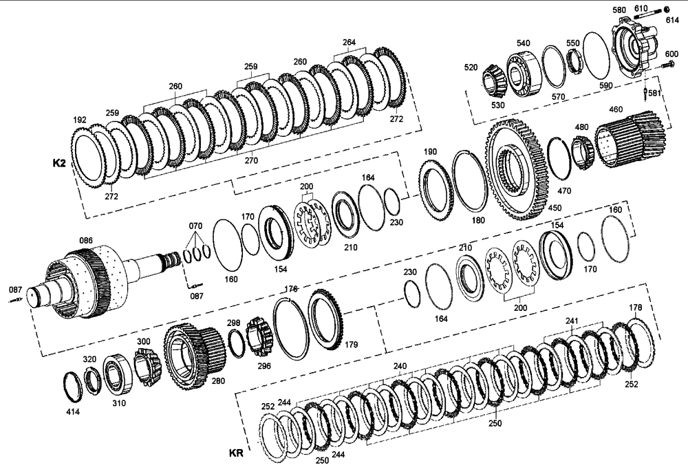 Схема запчастей Case 335 - (18A00000579[001]) - GEARBOX - COMPONENTS - CLUTCH ASSEMBLY K2/KR (87453804 - 87453805) (03) - Converter / Transmission