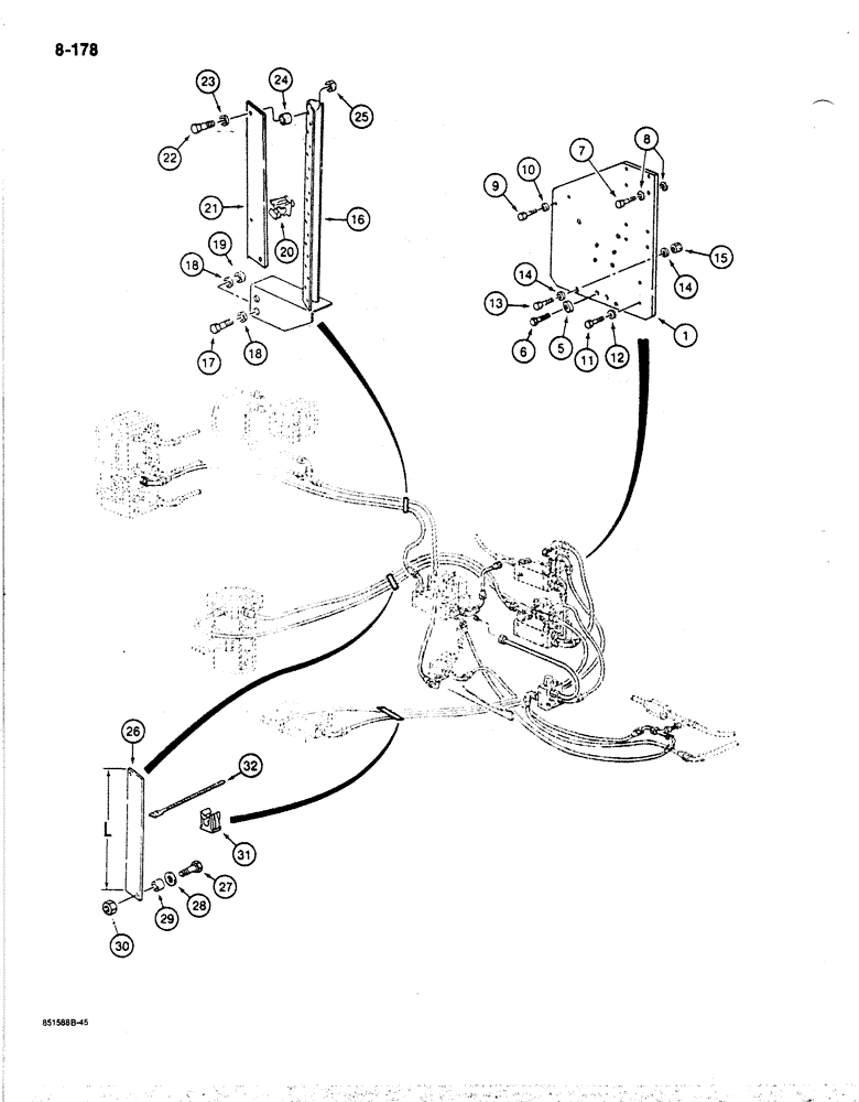 Схема запчастей Case 170B - (8-178) - HYDRAULIC CONTROL CIRCUIT, SOLENOID VALVE BRACKETS AND HOSE CLAMPS, P.I.N. 74358 THRU 74456 (08) - HYDRAULICS