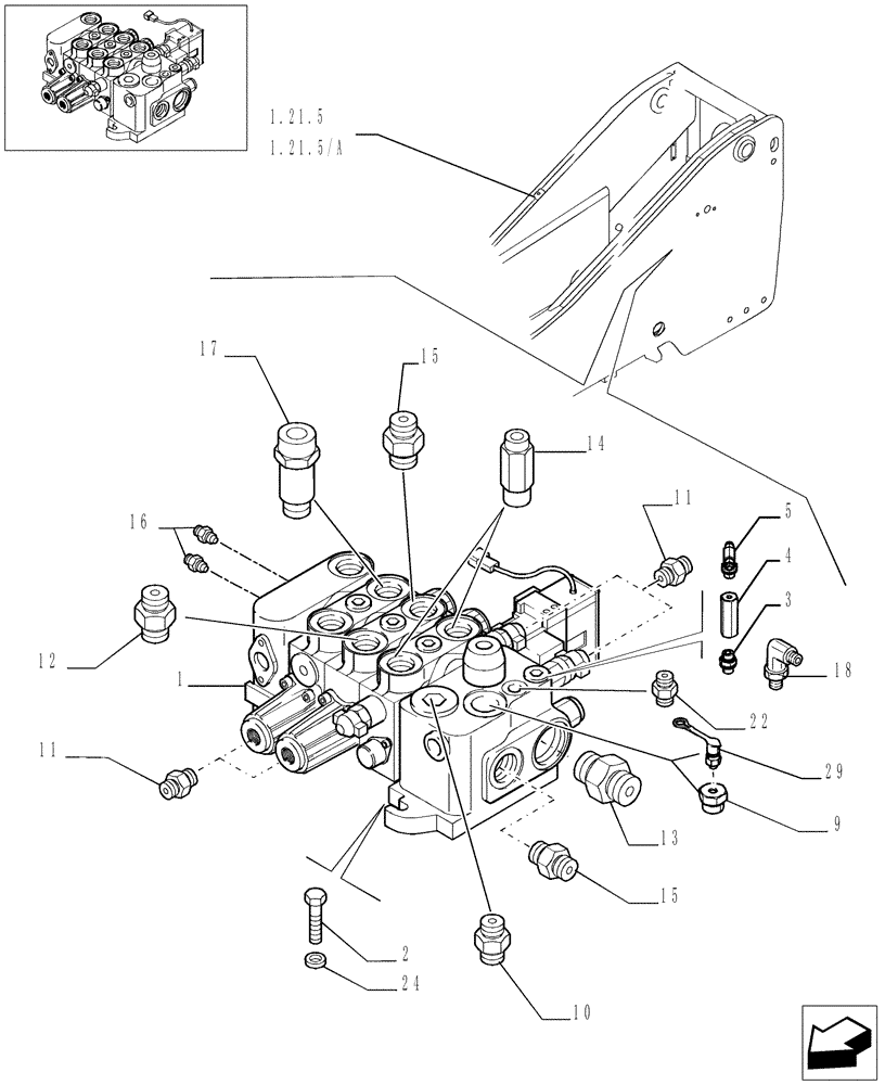 Схема запчастей Case TX842 - (9.00825B[01]) - 3 SPOOL VALVE - OPTIONAL CODE 749001081 - VERSION (03-04) (35) - HYDRAULIC SYSTEMS