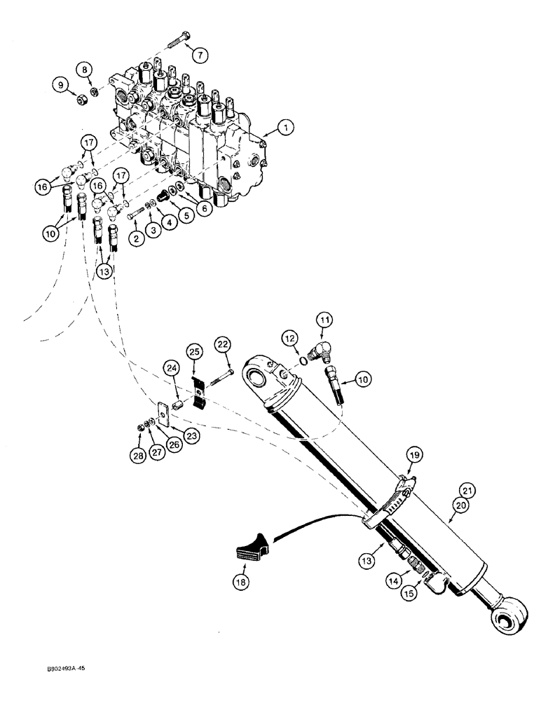 Схема запчастей Case 590 - (8-022) - BACKHOE STABILIZER CYLINDER HYDRAULIC CIRCUIT (08) - HYDRAULICS