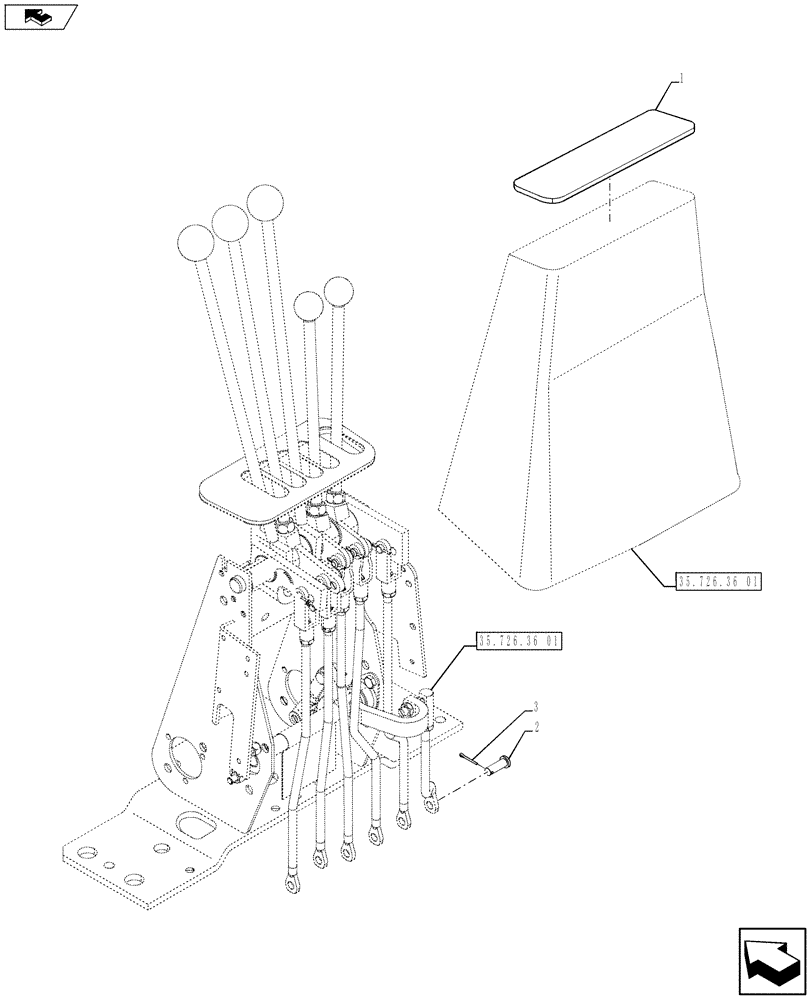 Схема запчастей Case 580SN WT - (35.726.36[02]) - CONTROL - BACKHOE, WITH FOOT SWING (WITHOUT EXTENDABLE DIPPER) (35) - HYDRAULIC SYSTEMS