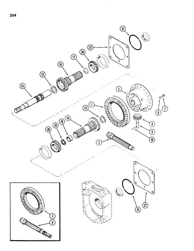 Схема запчастей Case 580E - (254) - TRANSAXLE DIFFERENTIAL, PRIOR TO TRANSMISSION SERIAL NO.16270319 (06) - POWER TRAIN