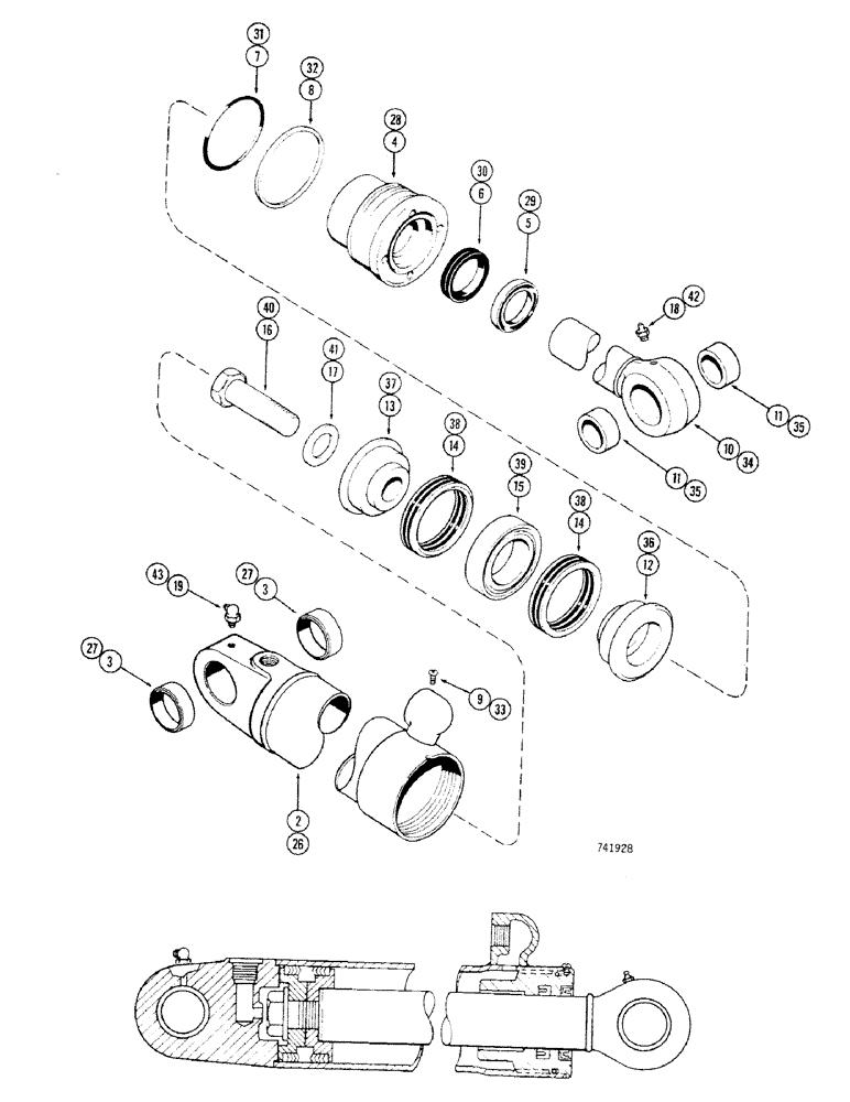 Схема запчастей Case 680CK - (330) - G34323 BACKHOE DIPPER CYL., 4-1/2" DIA. CYL. WITH 40-1/8" STROKE & 2 1/2" DIA. PISTON ROD, GLAND W/ (35) - HYDRAULIC SYSTEMS