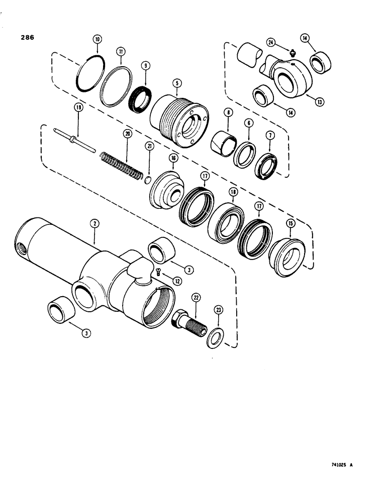 Схема запчастей Case 35 - (286) - G33918 SIDE SHIFT BACKHOE SWING CYLINDER, WITH FEMALE TRUNNION & TWO PIECE PISTON 