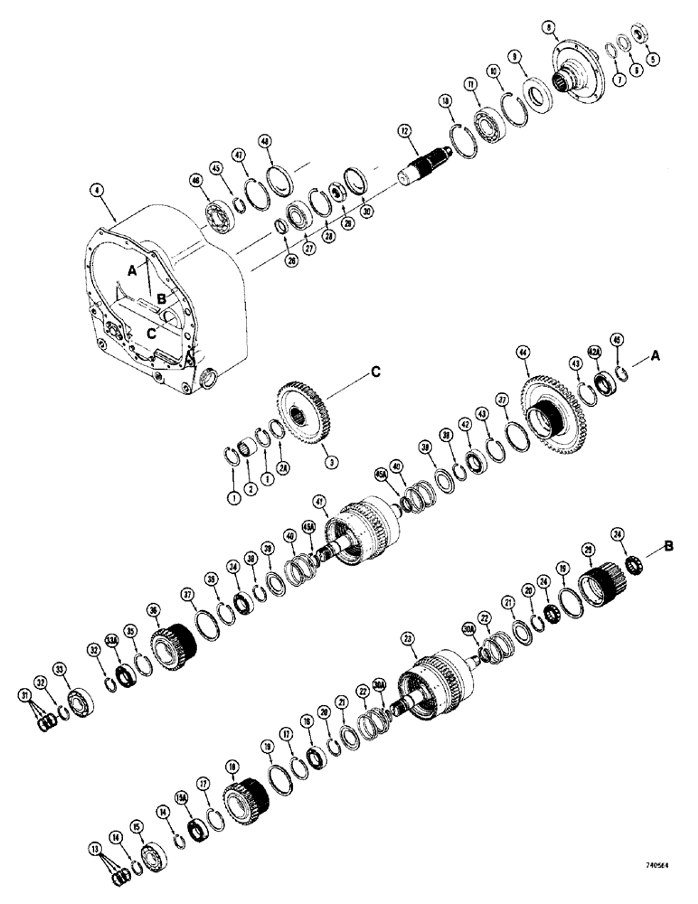 Схема запчастей Case 780 - (186) - TRANS, TWO SPEED CASE & CLUTCH, USED W/D54477 & D54478 REAR AXLES, REV. & HIGH CLUTCH SHAFT PARTS (06) - POWER TRAIN