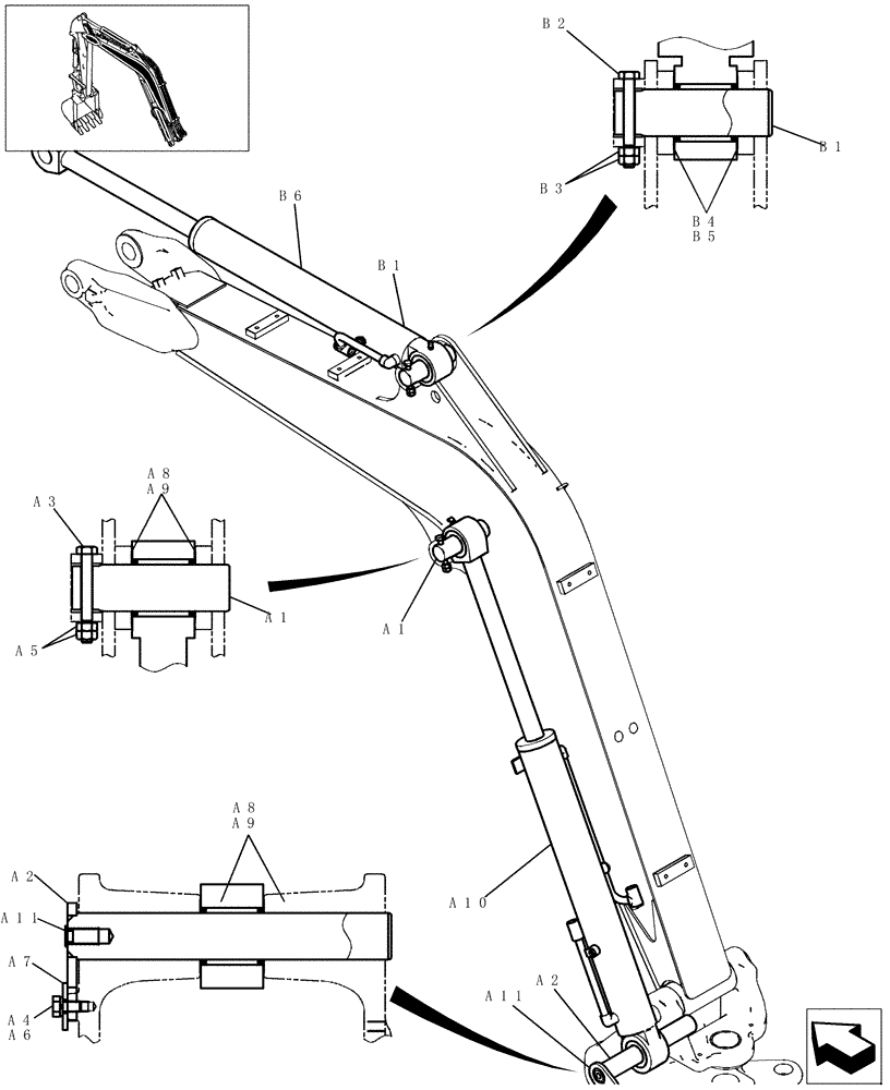 Схема запчастей Case CX31B - (552-01[1]) - DIPPER STICK CYLINDER (CAB) (84) - BOOMS, DIPPERS & BUCKETS