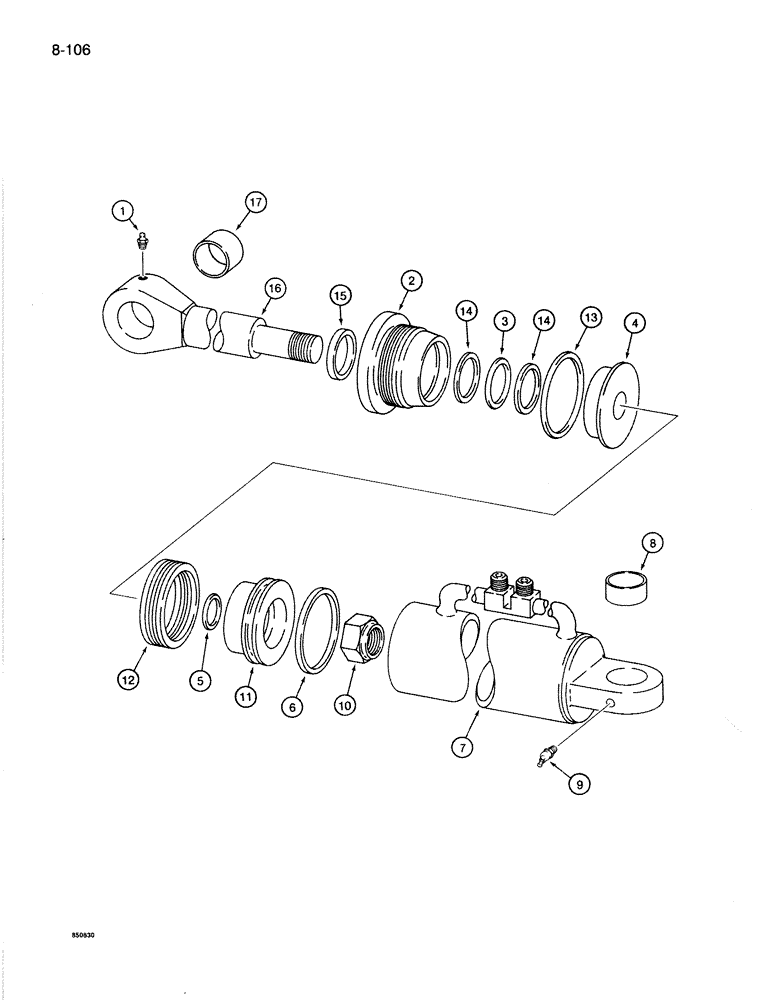 Схема запчастей Case 1086B - (8-106) - 4-IN-1 BUCKET CYLINDER (08) - HYDRAULICS