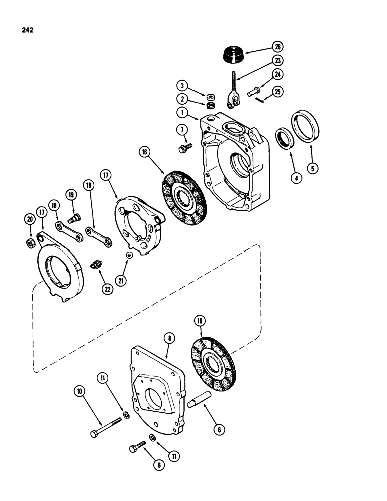 Схема запчастей Case 580SD - (242) - TRANSAXLE DIFFERENTIAL BRAKE HOUSING AND BRAKE, WITH TURBOCHARGER (07) - BRAKES