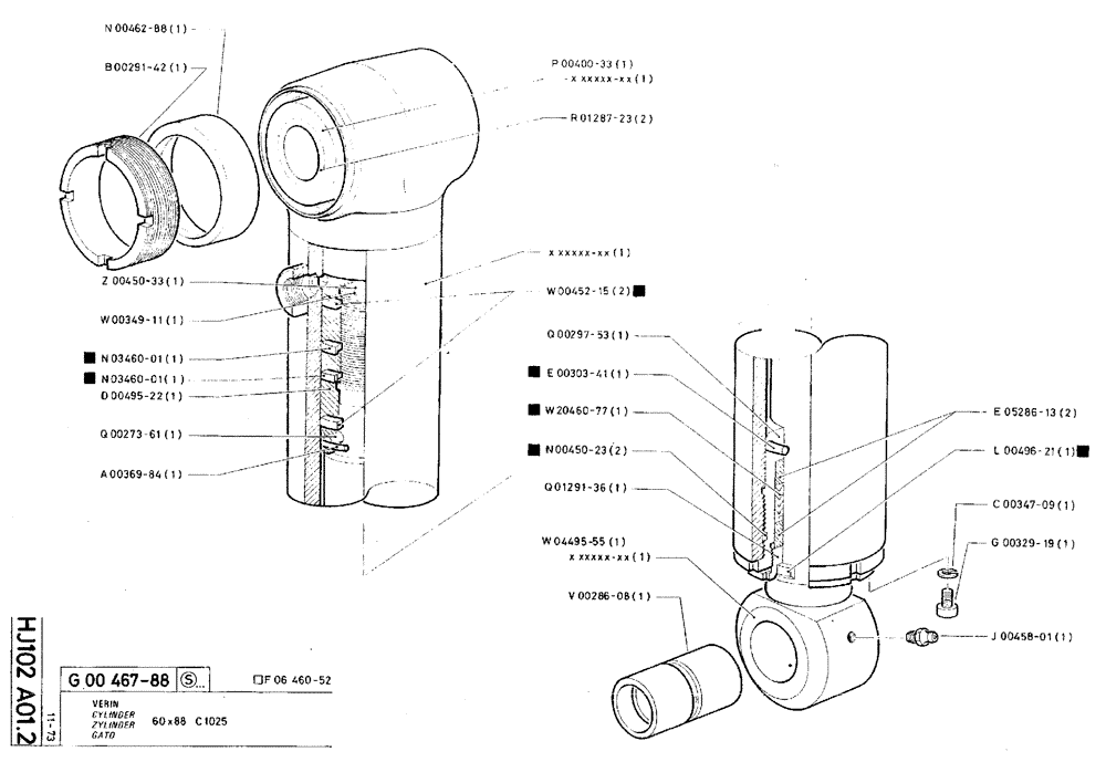 Схема запчастей Case TY45 - (HJ102 A01.2) - CYLINDER - 60 X 88 C1025 (07) - HYDRAULIC SYSTEM