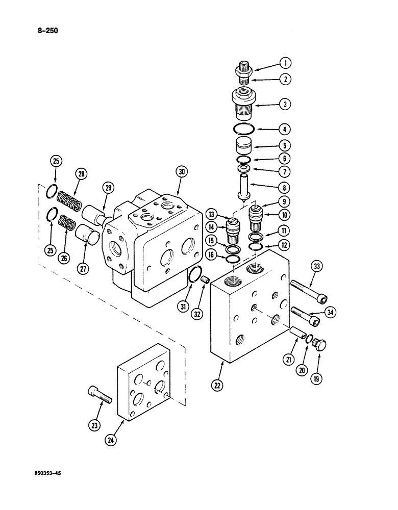 Схема запчастей Case 125B - (8-250) - POWER SENSING VALVE, P.I.N. 74251 THROUGH 74963, 21801 THROUGH 21868, 26801 AND AFTER (08) - HYDRAULICS