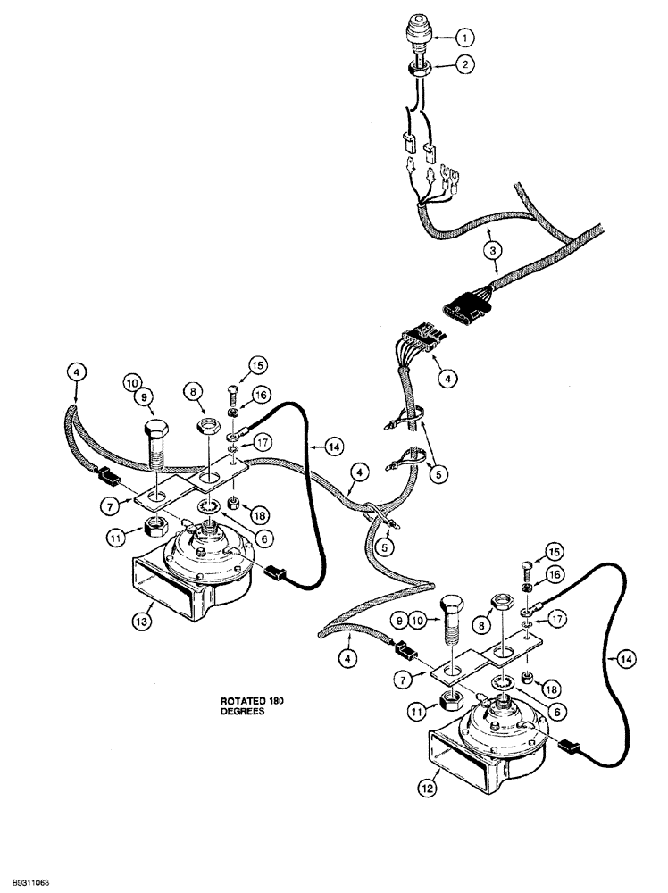 Схема запчастей Case 850G - (4-30) - HORN (MODELS WITH TWO HORNS STAMPED DELCO REMY) (06) - ELECTRICAL SYSTEMS