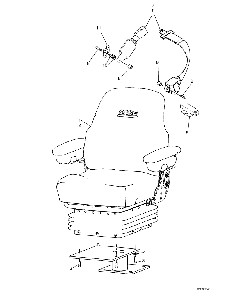 Схема запчастей Case 580SM - (90.120.02[01]) - SEAT - MOUNTING (AIR SUSPENSION) (90) - PLATFORM, CAB, BODYWORK AND DECALS