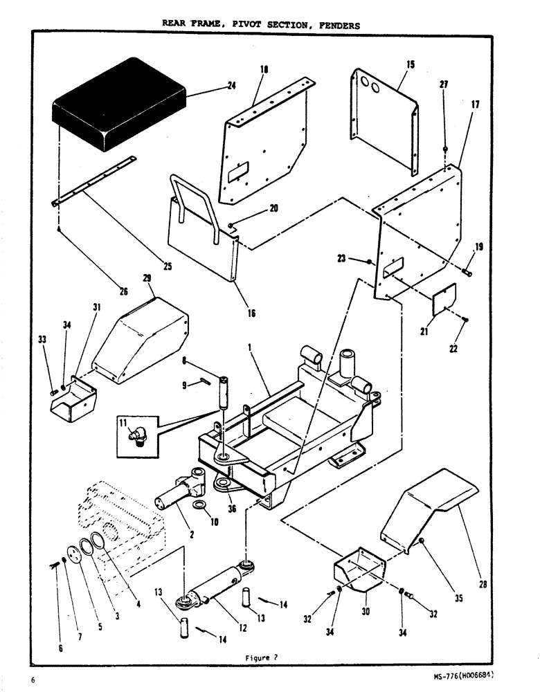 Схема запчастей Case P63 - (06) - REAR FRAME, PIVOT SECTION, FENDERS 