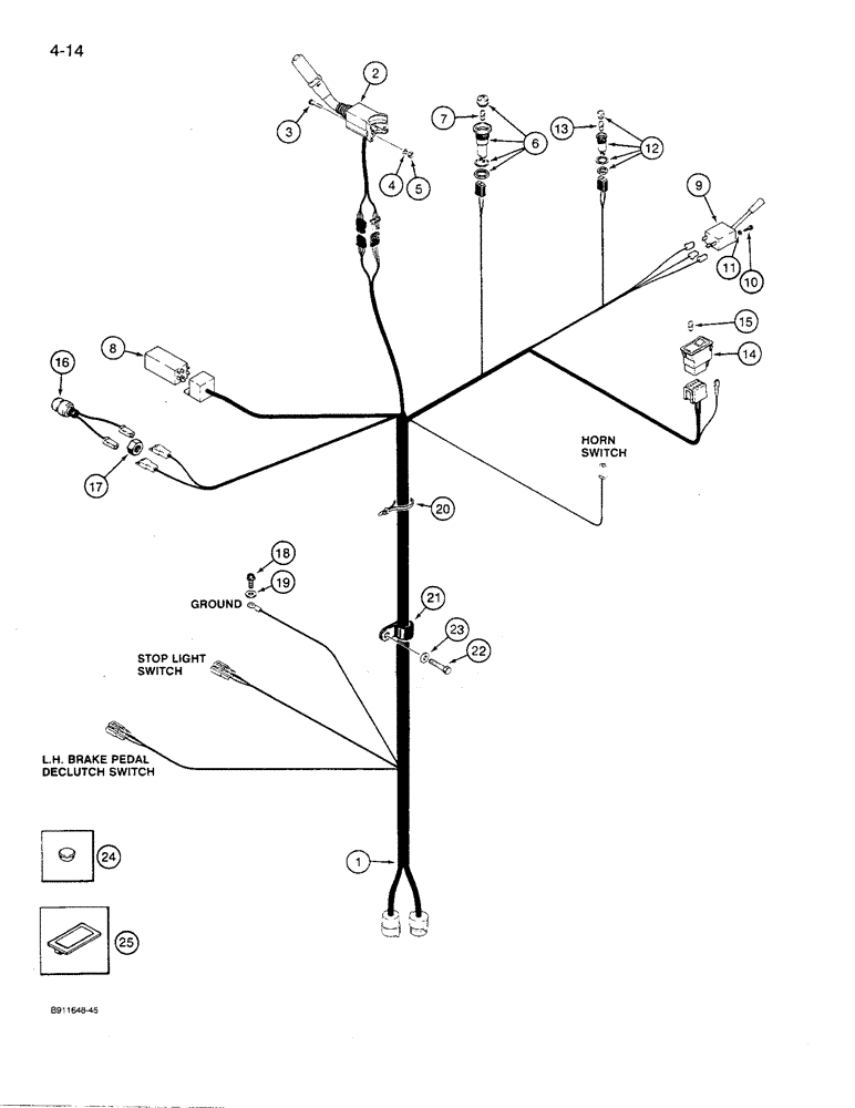 Схема запчастей Case 621 - (4-14) - HARNESS, PEDESTAL, P.I.N. JAK0027512 AND AFTER (04) - ELECTRICAL SYSTEMS