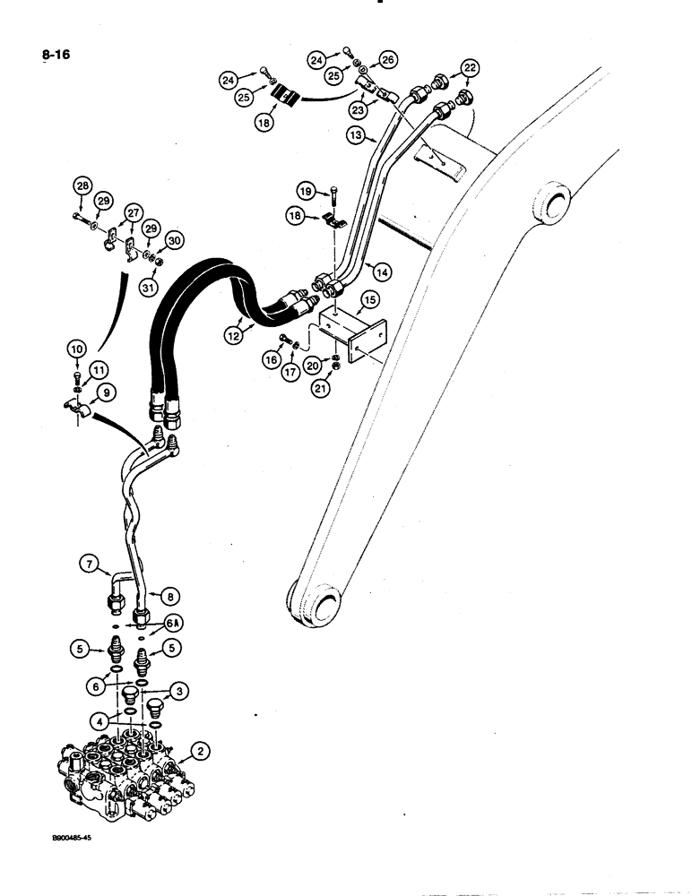 Схема запчастей Case 621 - (8-16) - HYDRAULIC CIRCUIT, LOADER AUXILIARY, CONTROL VALVE TO CYLINDERS (08) - HYDRAULICS